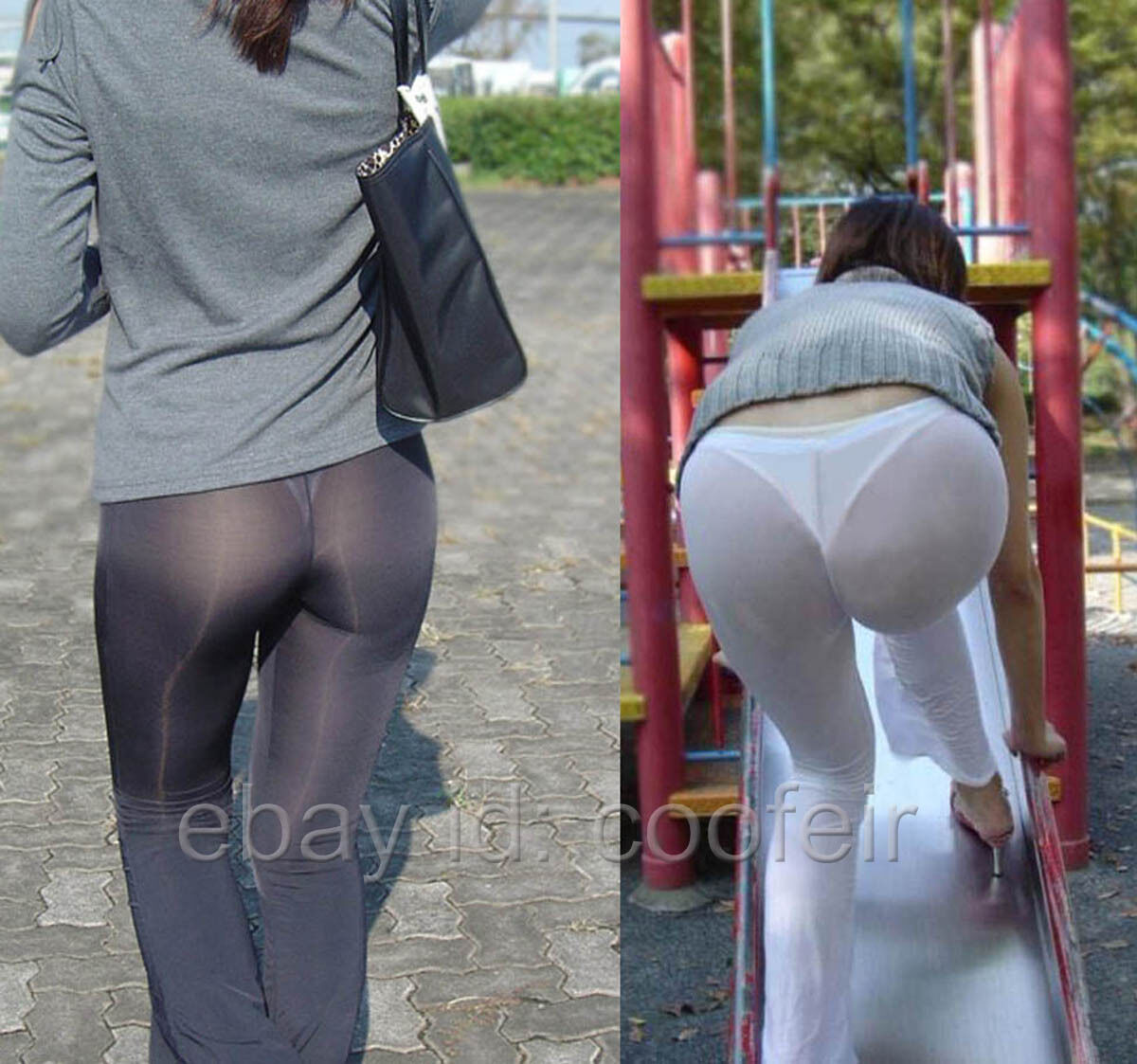 yoga in see through public pants